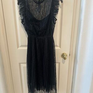 Steve Madden Izzy Pleated Ruffle Elegant Black Lace Dress